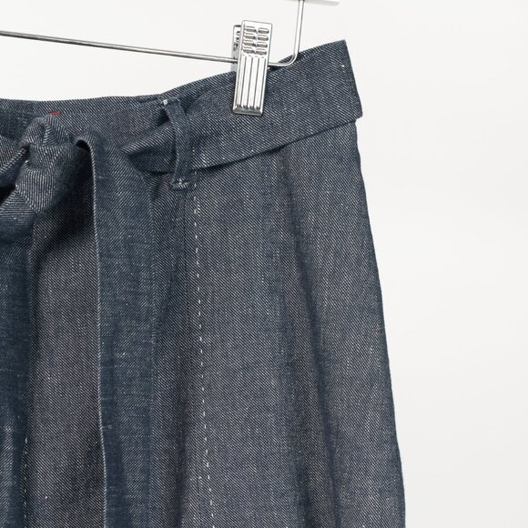 Max Mara Studio Blue Linen & Cotton Denim Belted Pleated Midi Skirt - Picture 5 of 10